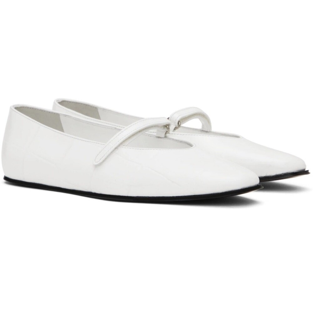 BY FAR White Croc Embossed Leather Mary Jane Ballet Flats Size 9.5
